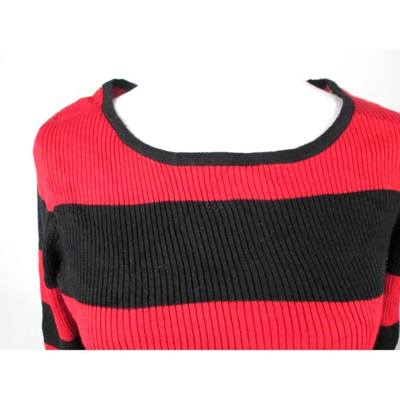 AGB Sweater Dress S Black Red Stripe Pencil Crew Neck Cotton Rayon Blend (RK115) - Picture 3 of 10